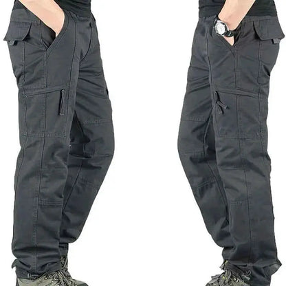 Men's Winter Cargo Pants Thick Fleece Lined Cotton Multi Pocket Trousers For Outdoor Sports MY327