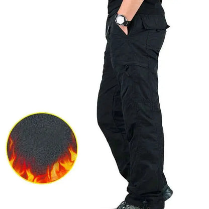 Men's Winter Cargo Pants Thick Fleece Lined Cotton Multi Pocket Trousers For Outdoor Sports MY327