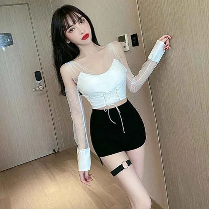 Gothic High Waist Shorts For Women 2022 Summer Slim Skinny Black Bottoms With Side Slit Punk Style KZ412