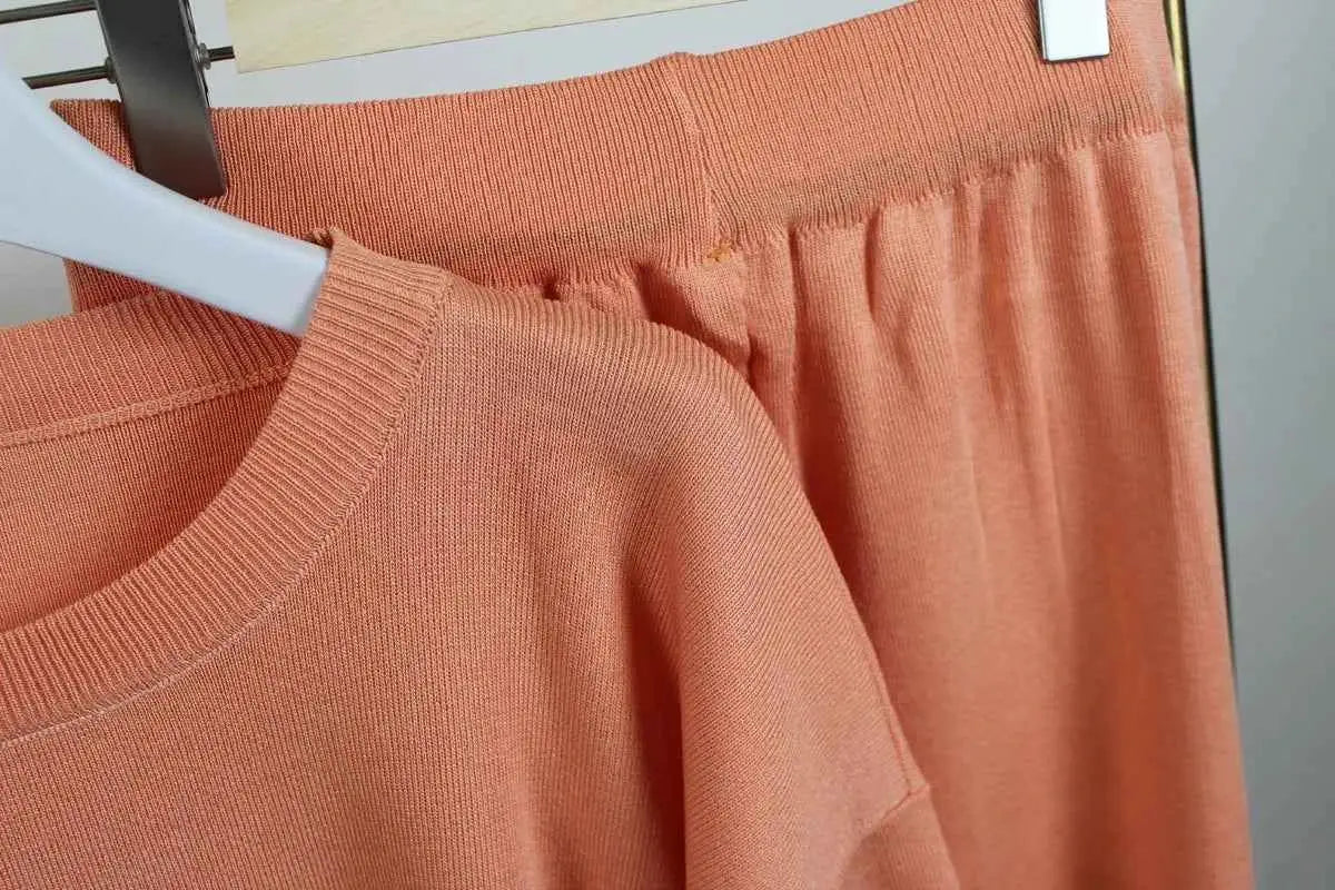 Summer Tracksuit Women Two Piece Set Side Slit Knitwear Casual Knitted Outfit 2024