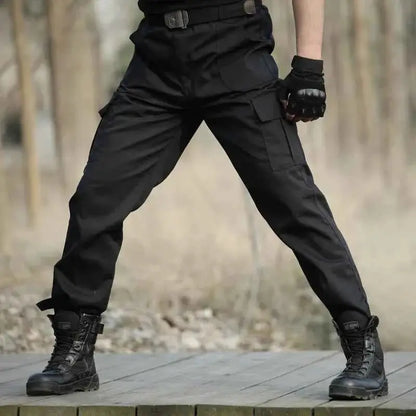 Black Utility Cargo Sweatpants With Multiple Pockets Durable Work Trousers For Outdoor Sports And Daily Casual Wear