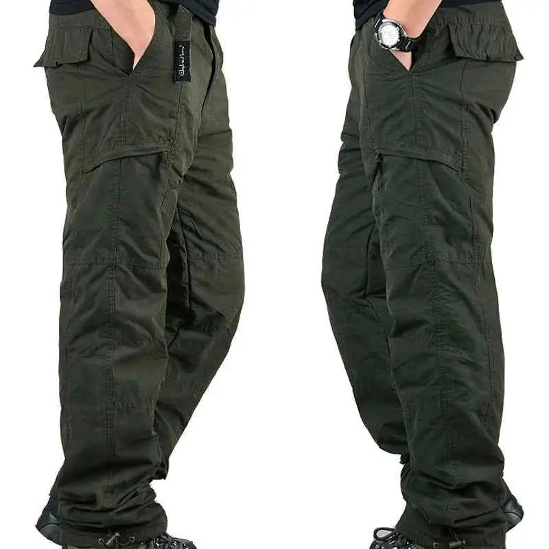 Men's Winter Cargo Pants Thick Fleece Lined Cotton Multi Pocket Trousers For Outdoor Sports MY327