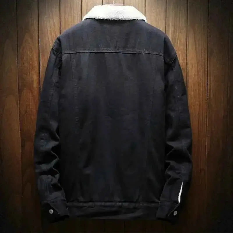 Winter Jean Jacket For Men Warm Denim Coat With Thick Fleece Liner Cowboy Style Black Blue Plus Size 6XL