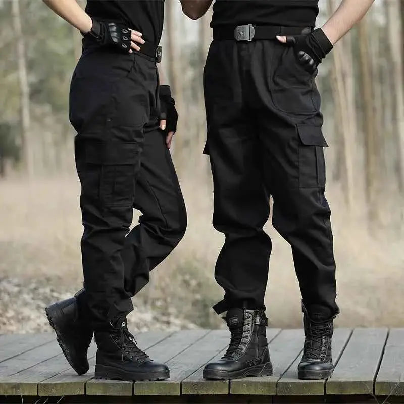 Black Utility Cargo Sweatpants With Multiple Pockets Durable Work Trousers For Outdoor Sports And Daily Casual Wear