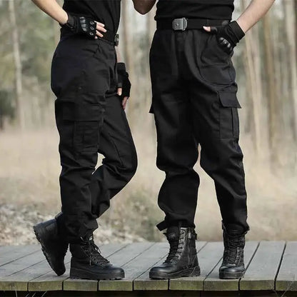 Black Utility Cargo Sweatpants With Multiple Pockets Durable Work Trousers For Outdoor Sports And Daily Casual Wear