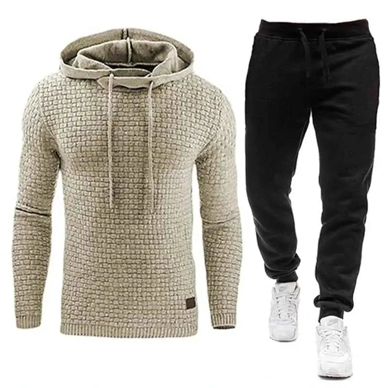 2021 New Men Tracksuit Hooded Sweatshirt and Pants Set Solid Color Casual Sportswear S to 5XL Plus Size