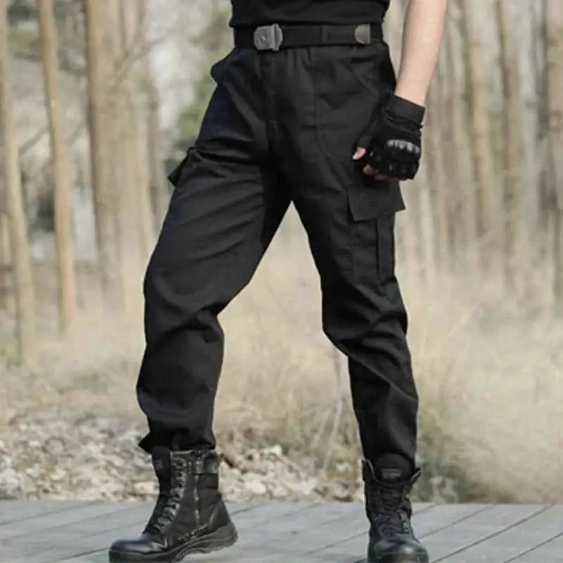 Black Utility Cargo Sweatpants With Multiple Pockets Durable Work Trousers For Outdoor Sports And Daily Casual Wear