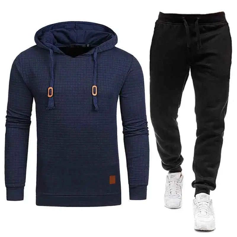 2021 New Men Tracksuit Hooded Sweatshirt and Pants Set Solid Color Casual Sportswear S to 5XL Plus Size