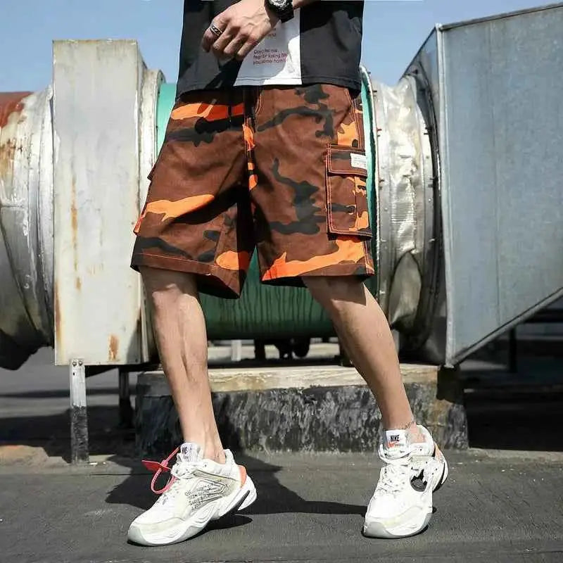 Men's Camouflage Cargo Shorts With Drawstring And Multi Pockets For Casual Outdoor Fashion In Multiple Colors