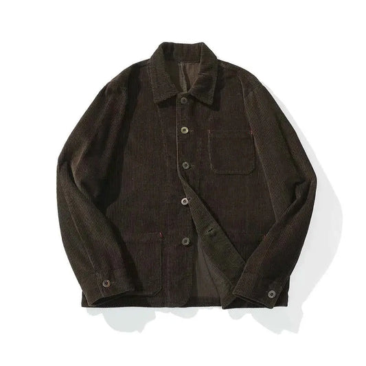 French Retro Tooling Jacket For Men Heavy 360g Corduroy With 23mm Real Horn Buckle And Copper Back Buckle