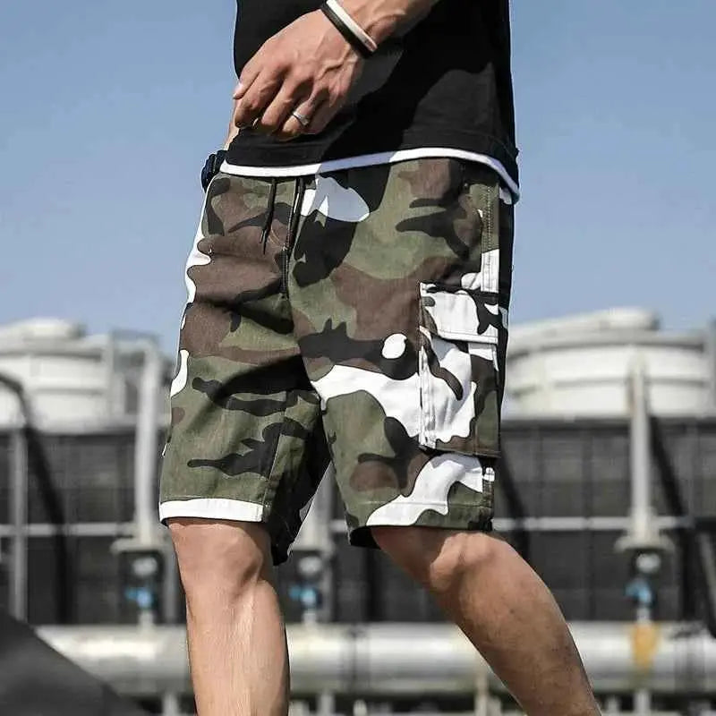 Men's Camouflage Cargo Shorts With Drawstring And Multi Pockets For Casual Outdoor Fashion In Multiple Colors