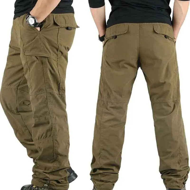 Men's Winter Cargo Pants Thick Fleece Lined Cotton Multi Pocket Trousers For Outdoor Sports MY327