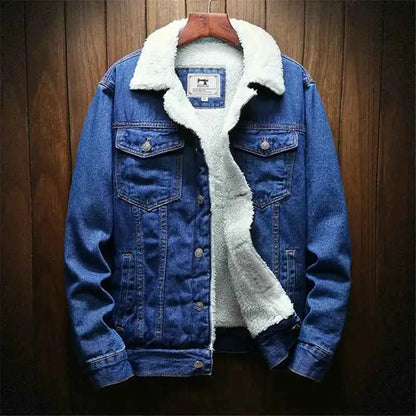Winter Jean Jacket For Men Warm Denim Coat With Thick Fleece Liner Cowboy Style Black Blue Plus Size 6XL