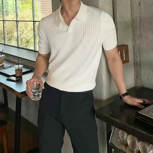 Men Slim Fit Polo Shirt Solid Cotton Stretch Collared Tee Casual Summer Top For Everyday Wear