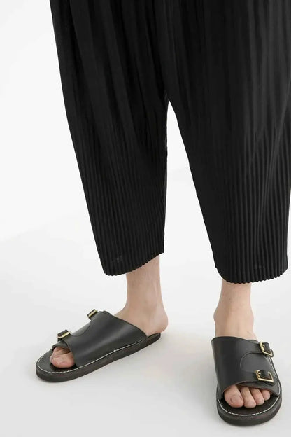Miyake Pleated Harem Pants For Men Japanese Streetwear Baggy Breathable Low Crotch Trousers