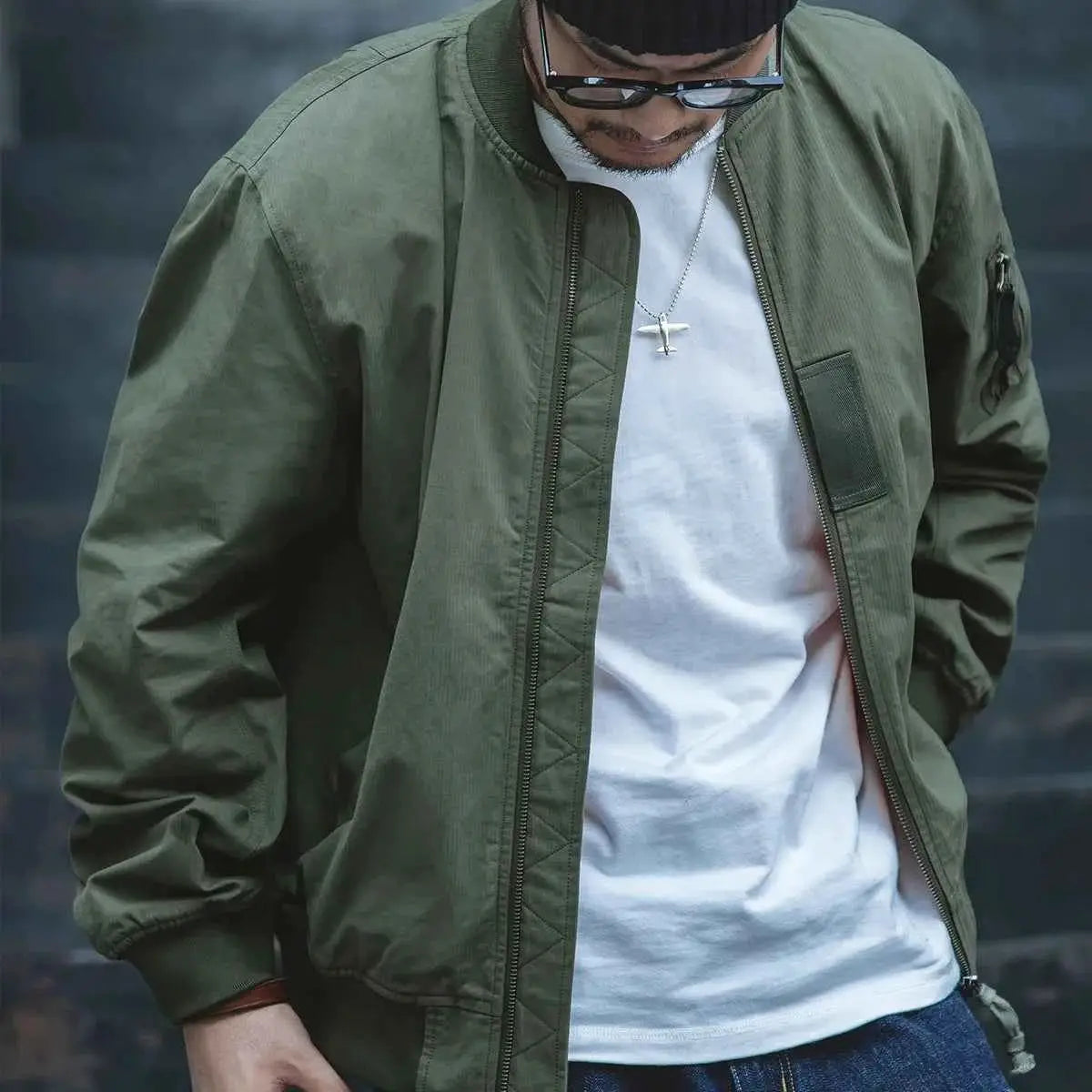 Maden Retro MA1 Bomber Flight Jackets Green Windproof Pilot Jacket Motorcycle Coat For Men Spring And Autumn