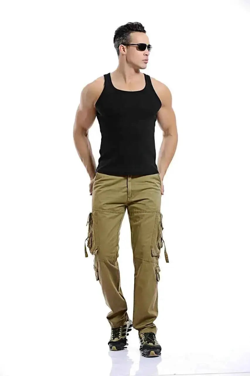 Mens Tactical Cargo Pants Multi Pocket Washed Cotton Loose Fit Overalls For Men Sizes 28 To 42