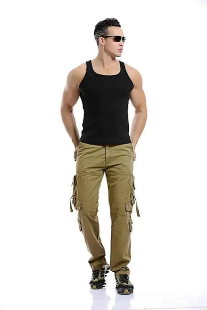 Mens Tactical Cargo Pants Multi Pocket Washed Cotton Loose Fit Overalls For Men Sizes 28 To 42