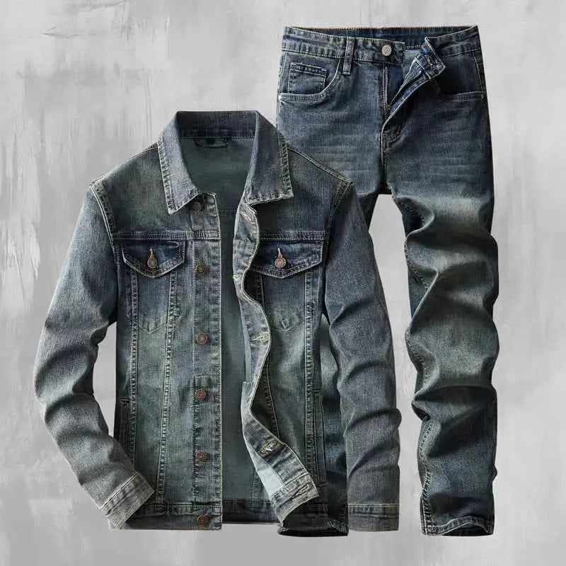 2024 Autumn Winter American Denim Cowboy Set With Washed Elastic Jacket And Jeans For Men And Classic Versatile Style