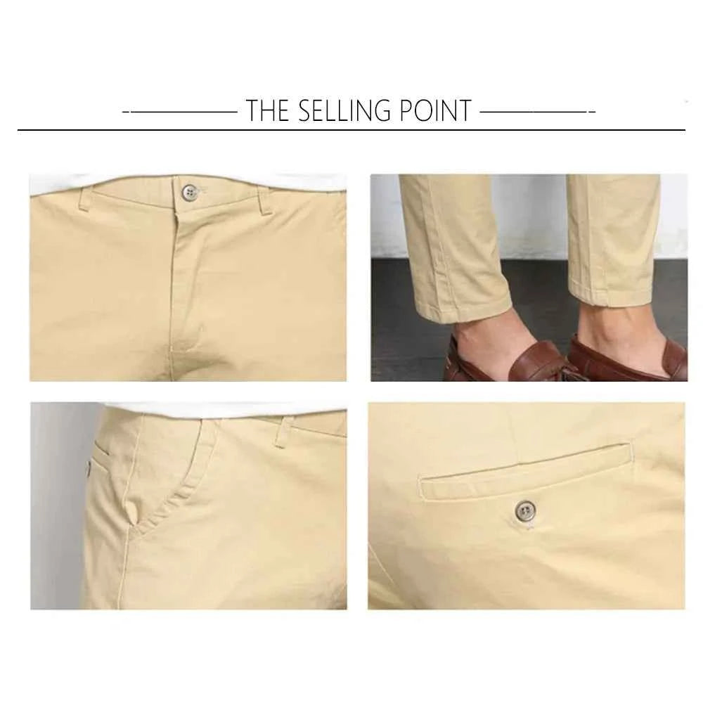 Browon Summer Men Casual Pants Solid Color Straight Leg Ankle Length Slight Elastic Waist High Quality Formal Trousers