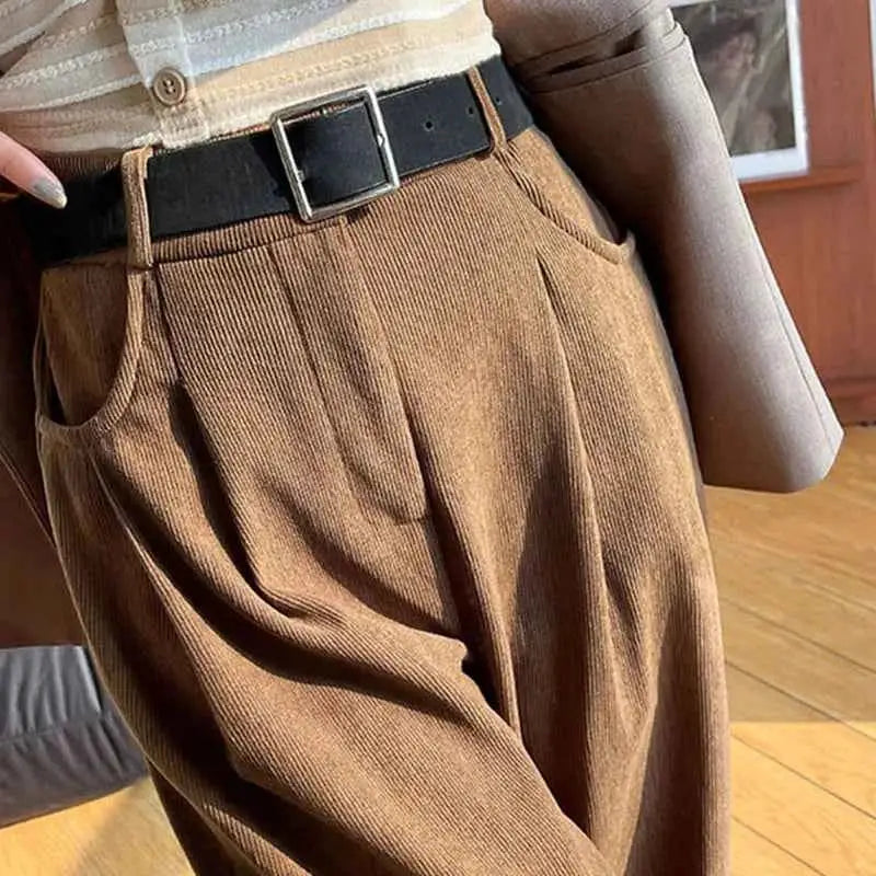 Corduroy High Waist Wide Leg Pants for Women Autumn Winter Casual Trousers Straight Leg New