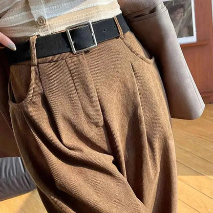 Corduroy High Waist Wide Leg Pants for Women Autumn Winter Casual Trousers Straight Leg New