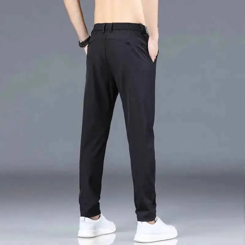 Summer Mens Casual Pants Slim Fit Trousers With Elastic Waist Lightweight Cool 28 To 38 Green Grey