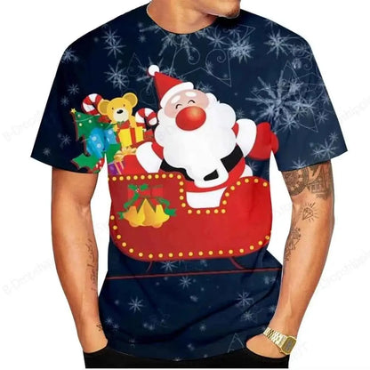Christmas Santa Claus 3D Print T Shirt For Men Casual Short Sleeve O Neck Oversized Tee