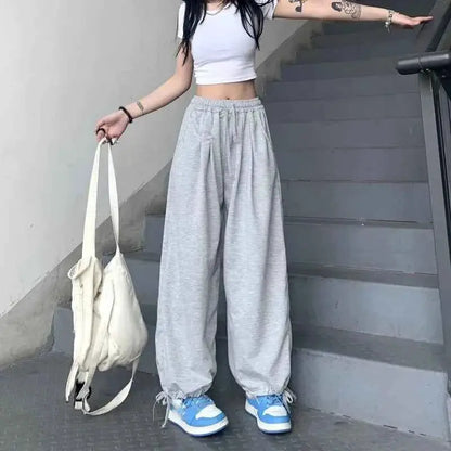 Women Retro Baggy Joggers Pants Solid Oversized Drawstring Y2K Sweatpants Trendy Casual Versatile Harem Pants 2025 New