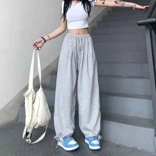 Women Retro Baggy Joggers Pants Solid Oversized Drawstring Y2K Sweatpants Trendy Casual Versatile Harem Pants 2025 New