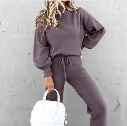 Women Fleece Lined Tracksuit Set High Collar Hoodie Sweatshirt Jogger Winter Sportswear TeenStylo