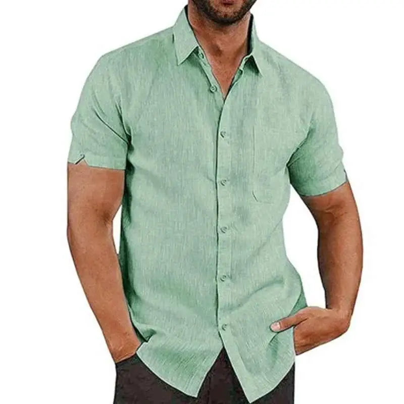 Mens Summer Short Sleeve Shirt Cotton Linen Breathable Quick Dry Casual Formal Streetwear Top