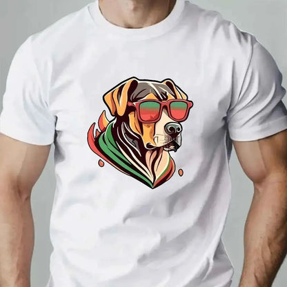 Men's Colorful Puppy Pattern Graphic Tee Breathable Oversized Summer Round Neck Hip Hop Style Premium Quality Cotton
