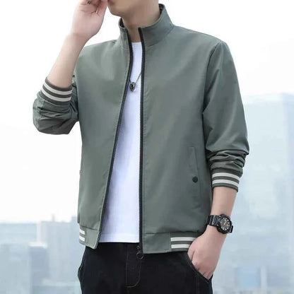 BROWON Men Spring and Autumn Fashion Jacket Long Sleeve Regular Fit Solid Bomber Jacket for Daily Casual Wear