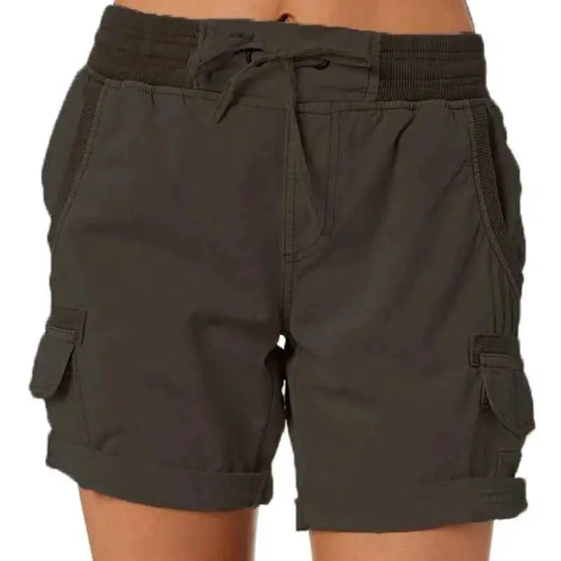 Womens Cargo Shorts High Waisted Elastic Waist Cotton Blend Casual Summer Bottoms Lightweight Breathable Everyday Wear