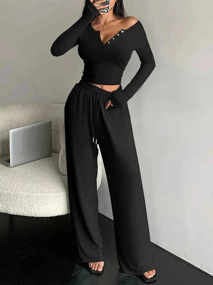 Aynaray 2025 Women Winter Spring Solid Sweatsuit Set Two Piece Tracksuit Pant Set For Women