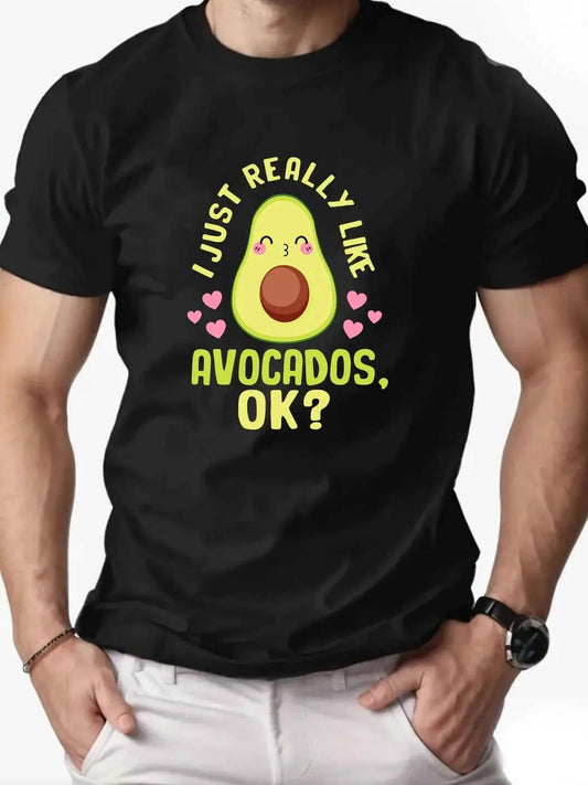Men 100 Percent Cotton Oversized O Neck T Shirt Avocado OK Creative Pattern Print Comfortable Loose Fit Summer Tee