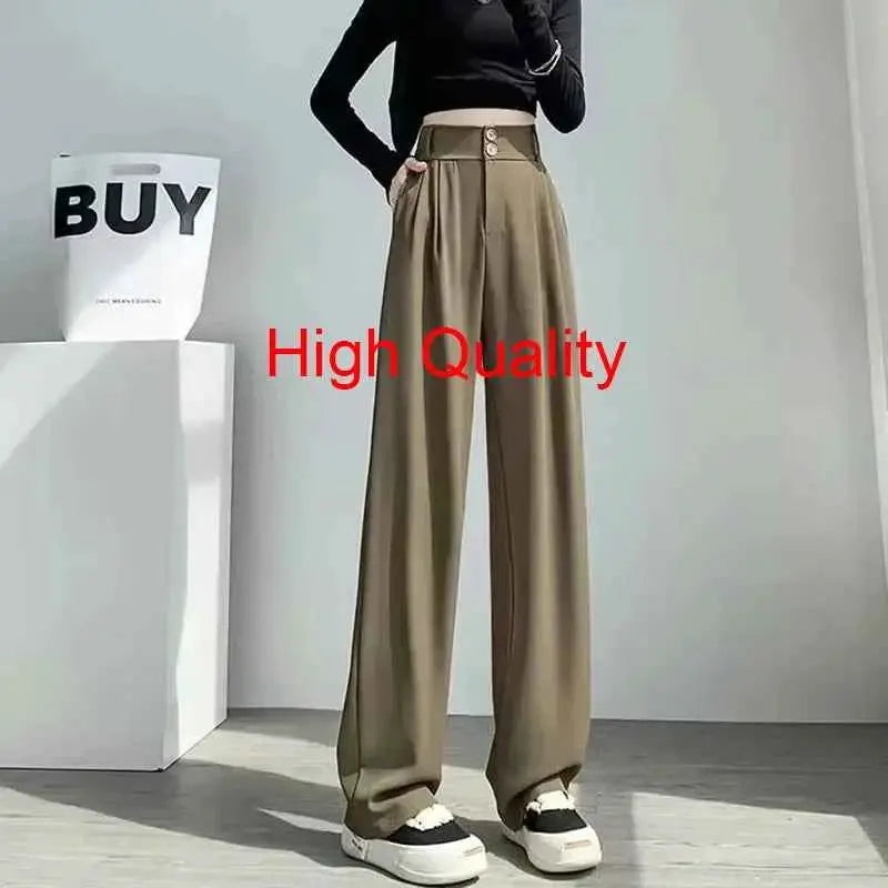 Women Wide Leg Straight Suit Pants For Office Wear Professional Trousers TeenStylo