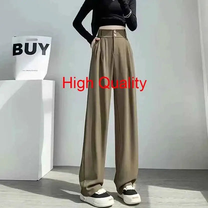 Women Wide Leg Straight Suit Pants For Office Wear Professional Trousers TeenStylo