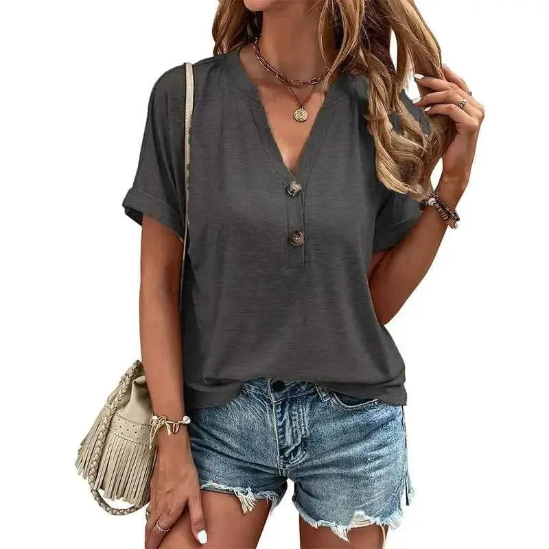 Solid Color Casual Loose T Shirt For Women 2025 Summer Vintage Oversized Short Sleeve Tee Streetwear Top