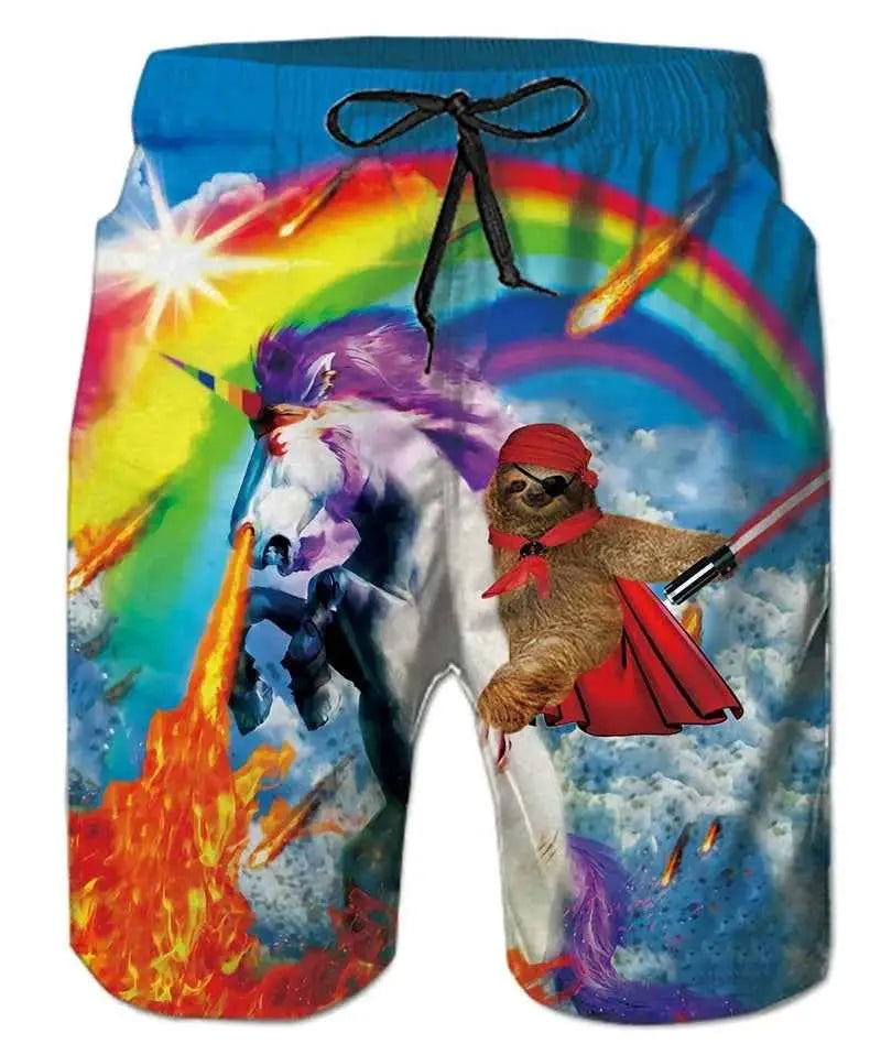 Funny Animal Dinosaur Beach Shorts For Men 3D Printed Surf Board Shorts Summer Hawaii Swim Trunks