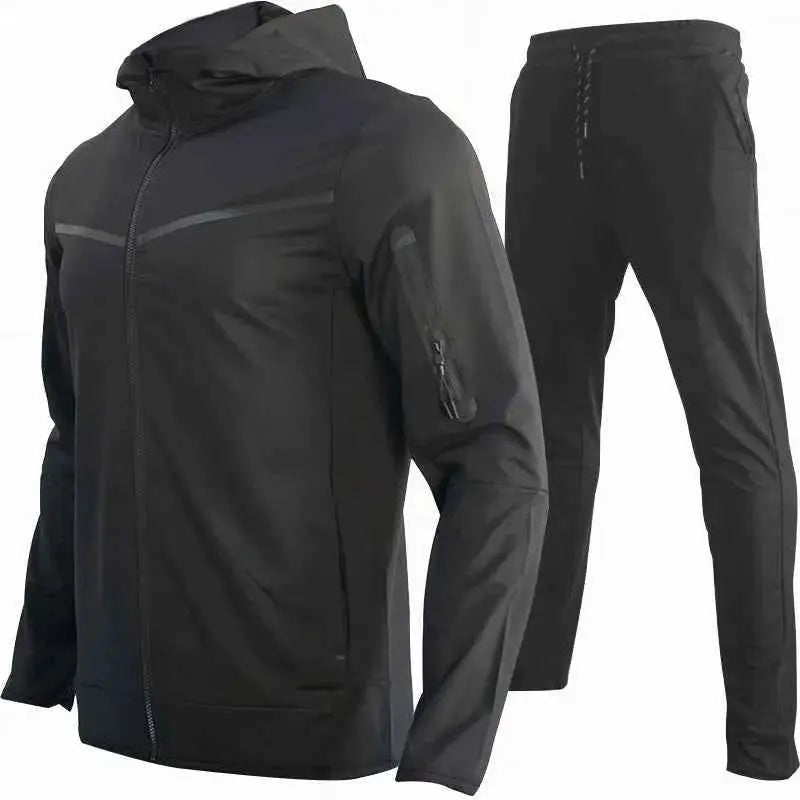2024 Men Tracksuit 2 Piece Set Black Sportswear Jogging Suit Techwear Polyester Designer Style New Brand