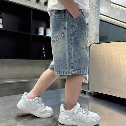 Boys Street Style Ripped Denim Shorts Vintage Wash Casual Summer Shorts With Holes Kids Cool Destroy Bottoms