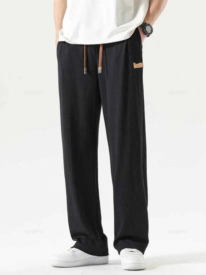 Summer Striped Pattern Breathable Casual Pants For Men Elastic Waist Jogger Trousers Loose Wide Leg Streetwear