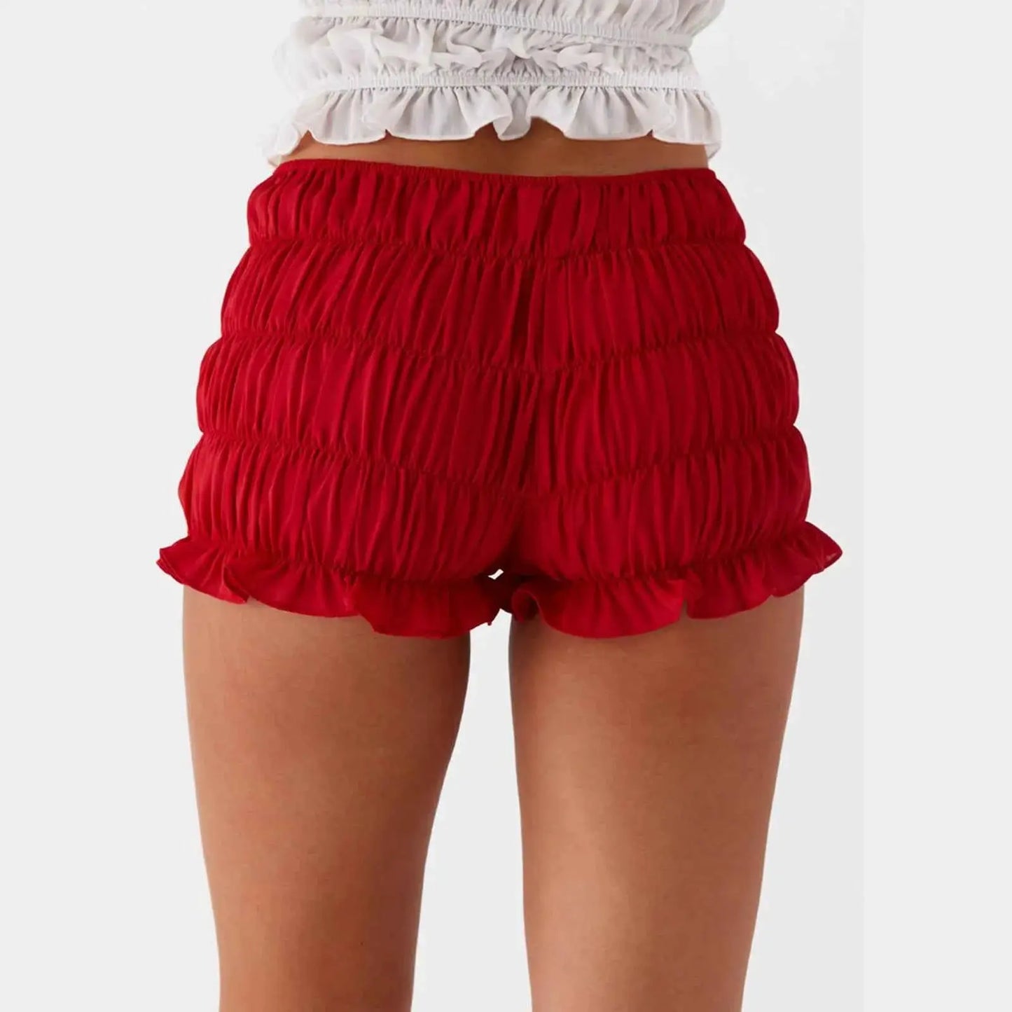 Women Kawaii Cute Ruffles Y2K Shorts Smocked Ruched Booty Bloomers Frilly Micro Lolita Bottoms Pettipants Sleepwear