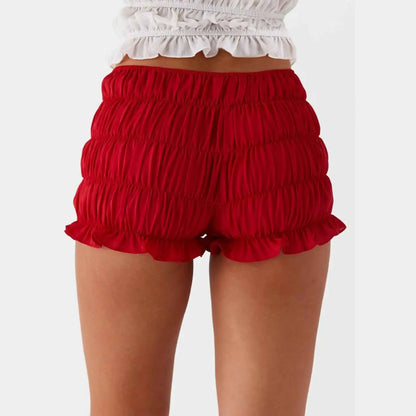 Women Kawaii Cute Ruffles Y2K Shorts Smocked Ruched Booty Bloomers Frilly Micro Lolita Bottoms Pettipants Sleepwear