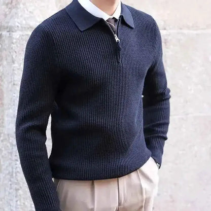 Fall 2024 Men Retro Knitted Pullover Sweater With Lapel Slim Fit Streetwear Casual Warm