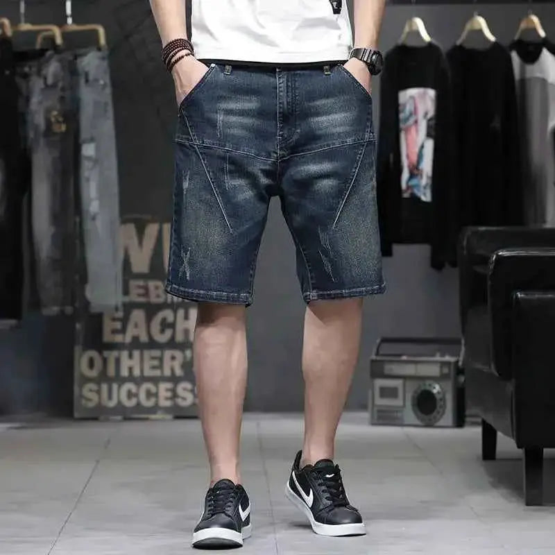 Mens Oversized Denim Bermuda Shorts Stretch Jeans Y2K Korean Fashion XXXL Plus Size
