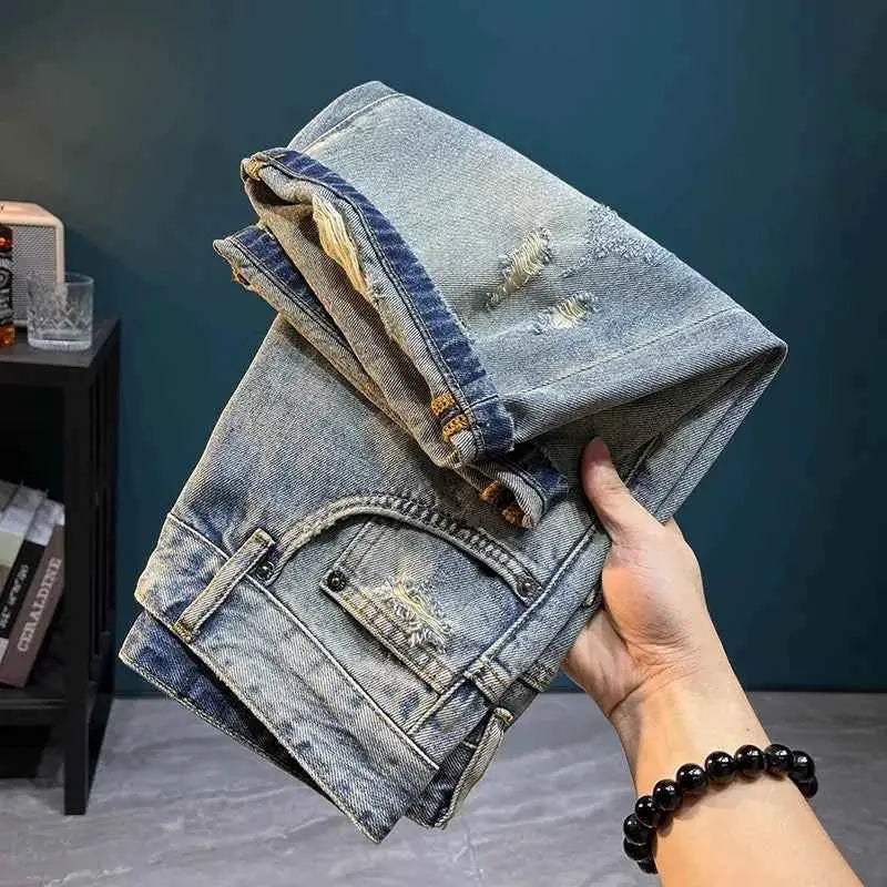 Korean Ripped Mens Denim Shorts Vintage Style Casual Summer Everyday Wear TeenStylo