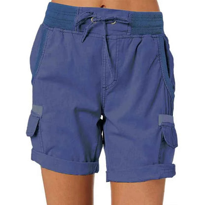Womens Cargo Shorts High Waisted Elastic Waist Cotton Blend Casual Summer Bottoms Lightweight Breathable Everyday Wear